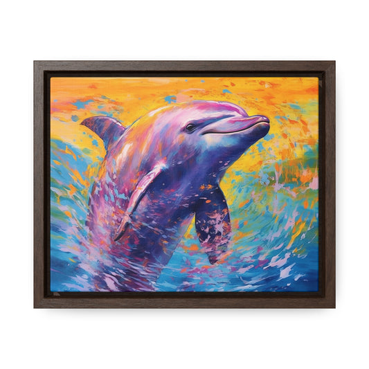 Bottlenose Dolphin Orange/Blue Framed Canvas - Wall Art Home Decor