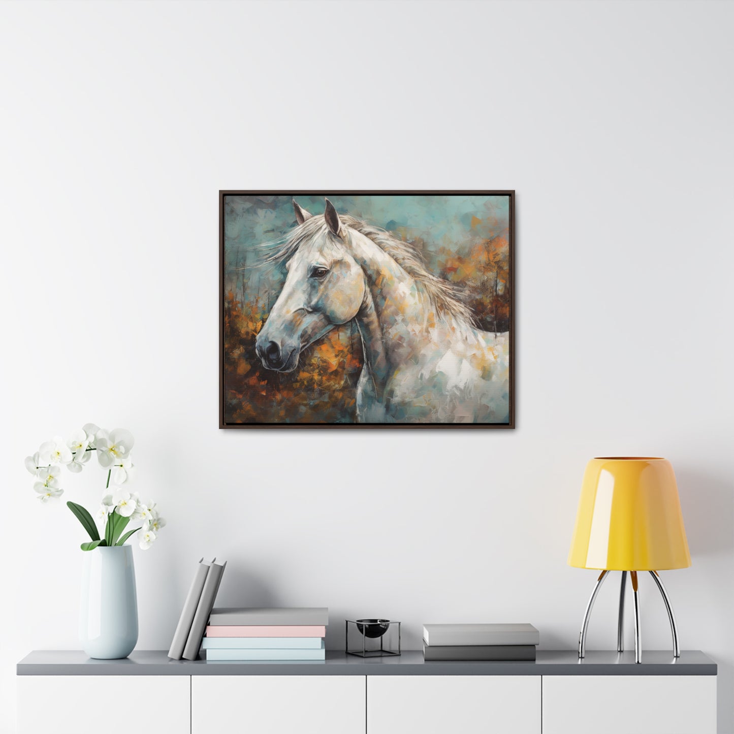 White Horse - Gallery Framed Canvas Wall Art