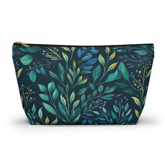 Green Leaves and Florals - Accessory Pouch