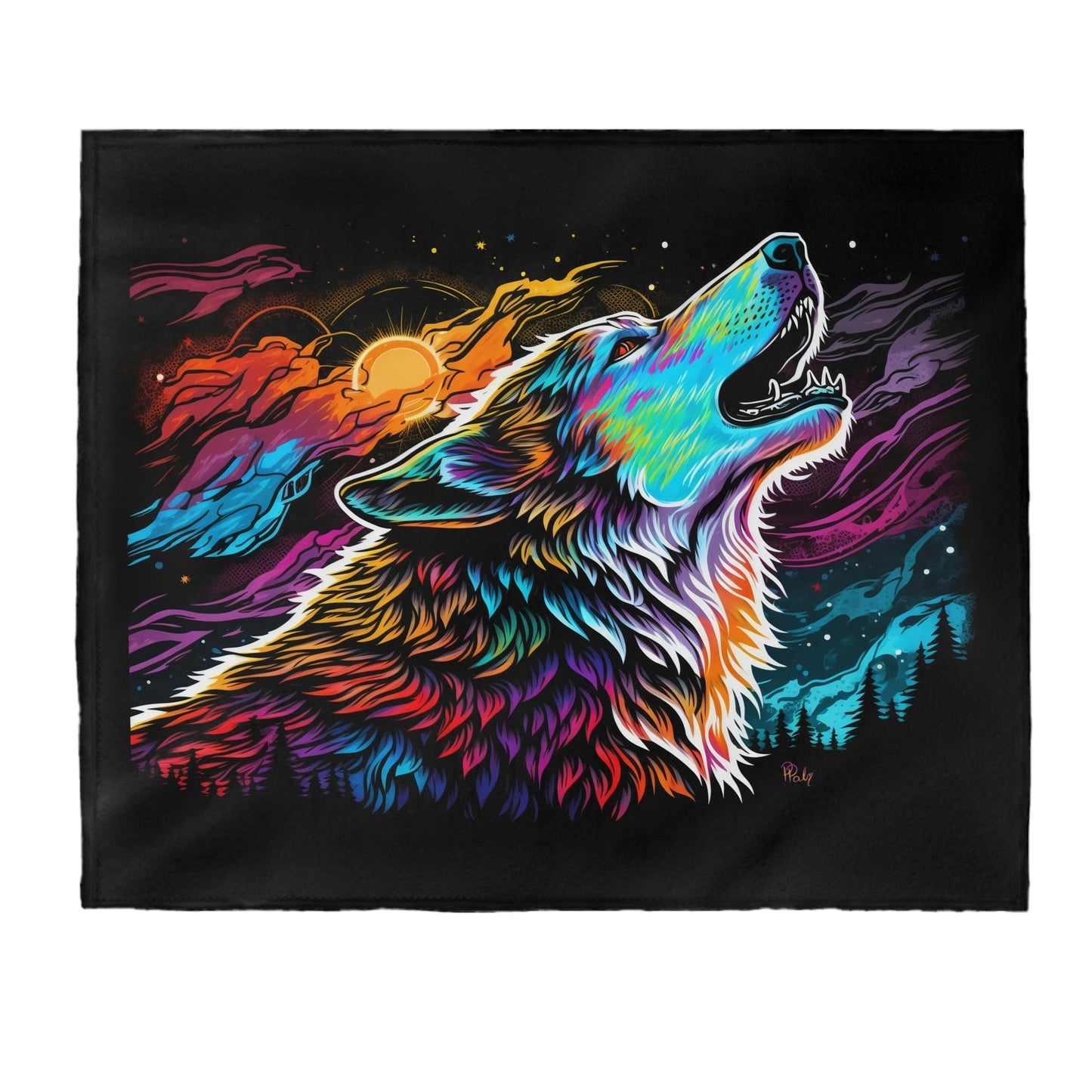 Colorful Wolf - Plush Blanket