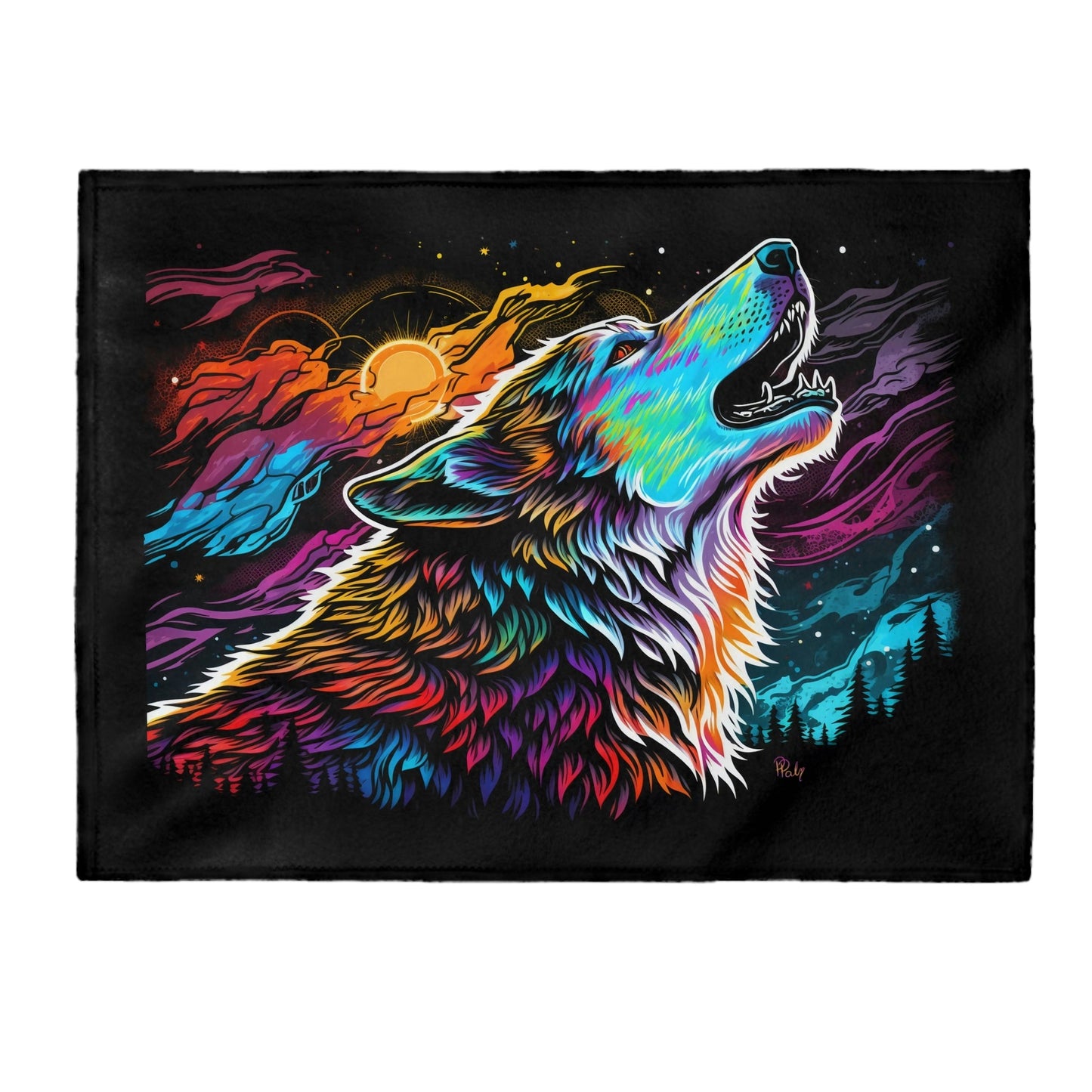 Colorful Wolf - Plush Blanket